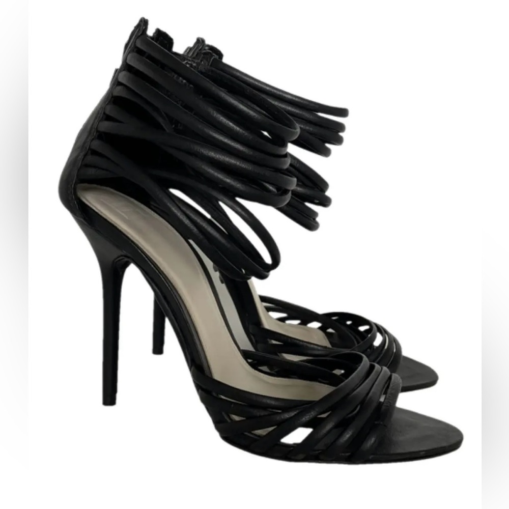 Herve Leger Black Strappy Leather Stiletto Heel